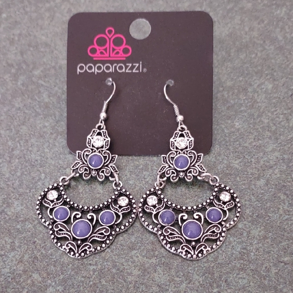 NWT Paparazzi Silver and Blue Ornate Dangle Earrings